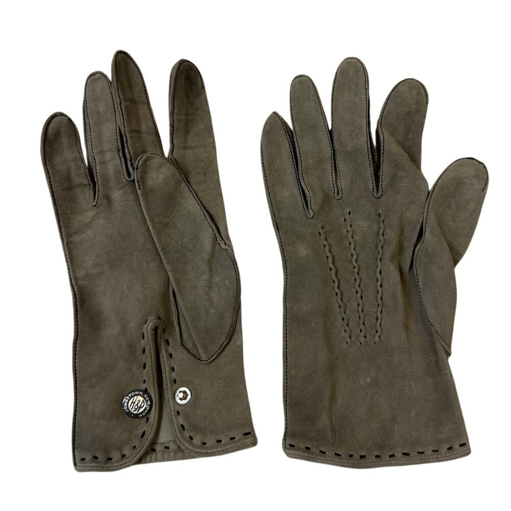 Vintage H&P Green Gray Suede Driving Gloves women's Ladies Soft Unlined